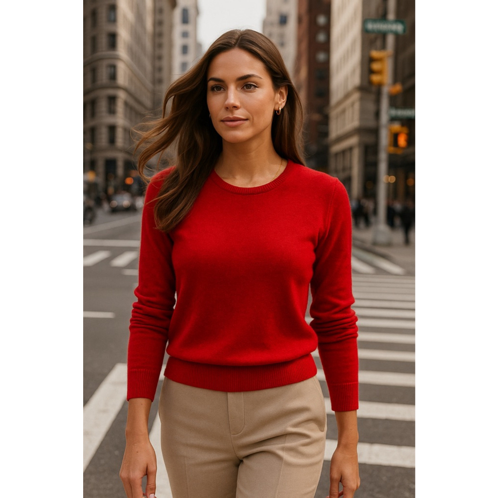 Cashmere Tahari Red Crewneck Sweater XL Old Money Quiet Luxury Parisian Heritage